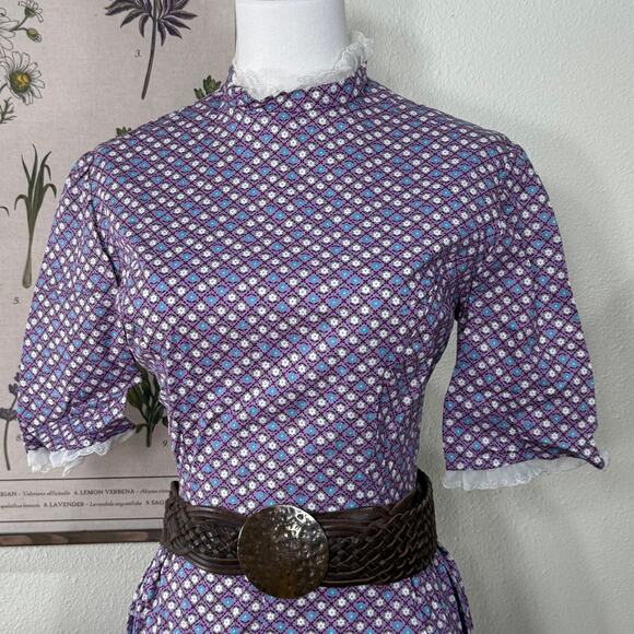 Vintage 70s Purple Ditsy Floral Maxi Dress Prairie Cottage Farmers Daughter S - Picture 3 of 5